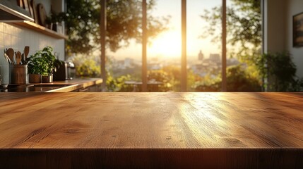 Obraz premium Sunlit Kitchen Countertop with Scenic View
