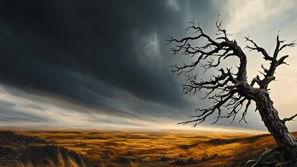 Barren tree dramatic sky landscape - Powered by Adobe