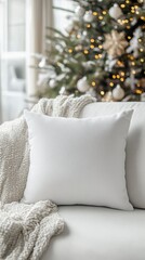 Cozy White Pillow on Sofa in Festive Living Room Decor