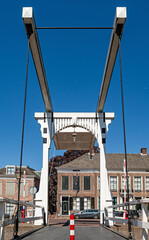 Historic wooden lift bridge in the harbor of Goes Province of Zeeland, Netherlands.