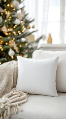 Cozy White Pillow on Sofa in Stylish Holiday Living Room Setting