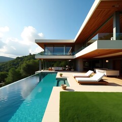 Fototapeta premium Luxury houses interior with nice landscape.
