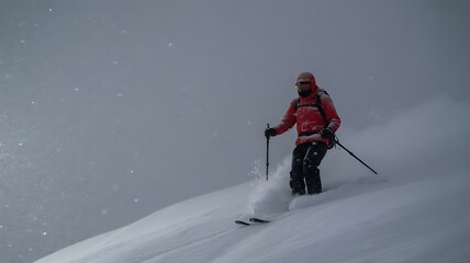 "Skier Navigates Snowstorm with Steely Resolve" Ai Generate