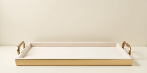 Elegant Gold Rectangular Tray with Cream Interior, Ideal for Serving or Display