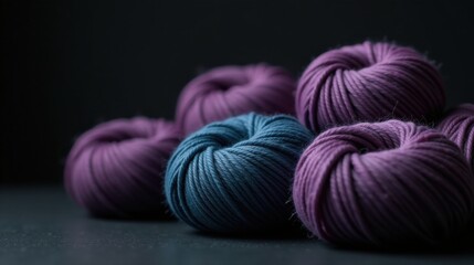 A Soft Pile of Hand-Woven Yarn in Varied Shades of Purple and Blue