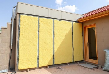 Glass wool insulation installed on exterior wall, ready for plaster, wall, plaster