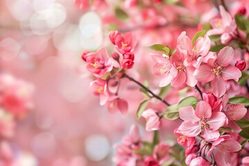 Delicate spring flowers on a pink background with a side effect for a greeting card. Flower arrangement with bright flowers for Mother's Day celebrations