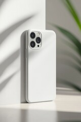 Minimalist Smartphone Design with Soft Shadows and Green Plant
