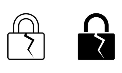 Cracked padlock, illustration of security breach and hacking icon vector