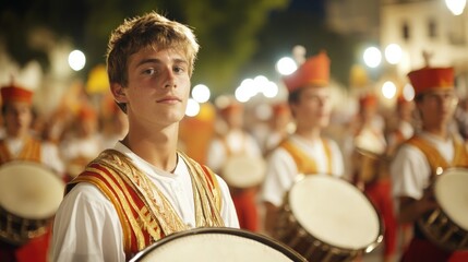 Musicians playing drums at cultural parade event performance celebration