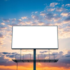 Mock up image wide blank white billboard or large display and clouds against sunset warm sky consumerism mockup advertising isolated white screen background template copyspace concept billboard blank 