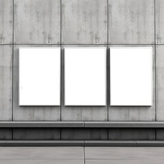 Blank three white billboards on concrete wall performance and presentation concept mock up generative ai billboard blank mockup display empty poster advertising