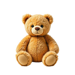 Obraz premium the image features a plush, light brown toy bear sitting upright against a solid black backdrop. the bear has rounded ears, a soft, stitched smile, and oval pads on its paws and bottom