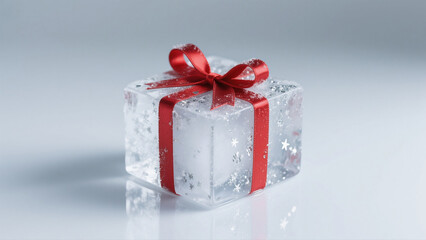 Frozen gift box with red ribbon isolated on white background  full hd 4k download
