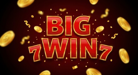 Big win 7 design with gold coins and confetti