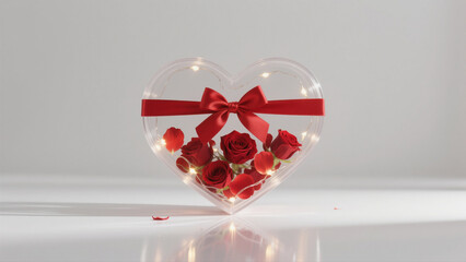 Heart shaped box with red roses and lights isolated on white background  full hd 4k download