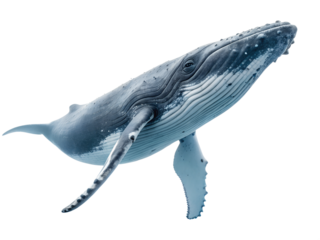 A blue whale isolated on a transparent background.