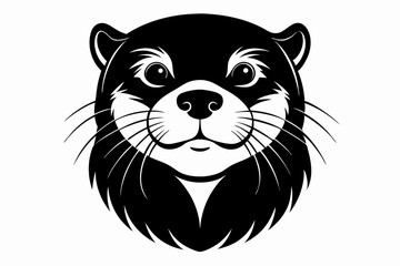 otter head silhouette line art vector illustration with a white background