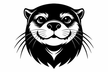 otter head silhouette line art vector illustration with a white background