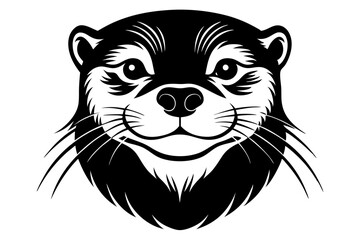 otter head silhouette line art vector illustration with a white background