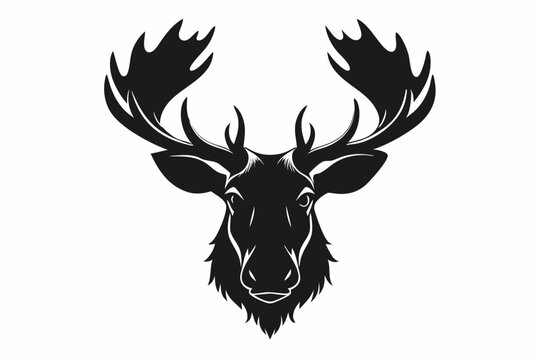 moose head silhouette line art vector illustration with a white background