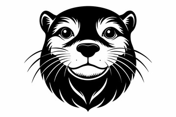 otter head silhouette line art vector illustration with a white background