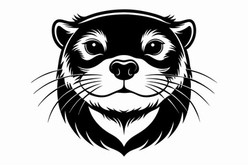 otter head silhouette line art vector illustration with a white background