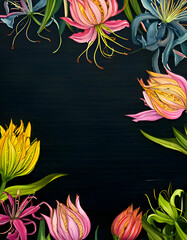 A colorful floral border design on a dark background, ideal for invitations or decor.