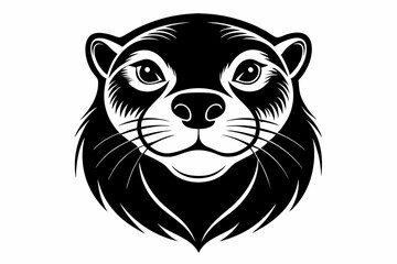 otter head silhouette line art vector illustration with a white background