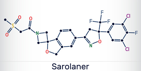 Sarolaner molecule, a veterinary medicine ectoparasiticide, used to treat fleas and ticks in dogs
