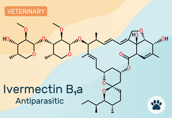 CIvermectin B1a molecule. Antiparasitic agent used in veterinary and human medicine