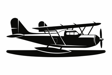 seaplane silhouette line art vector illustration with a white background