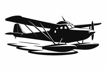 seaplane silhouette line art vector illustration with a white background
