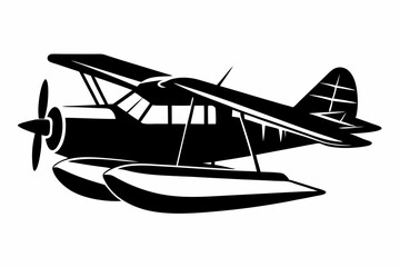 seaplane silhouette line art vector illustration with a white background