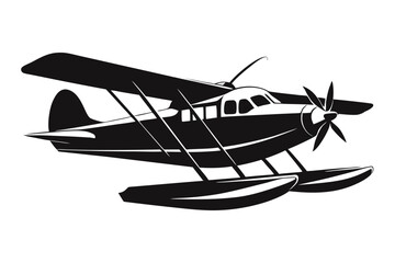 seaplane silhouette line art vector illustration with a white background