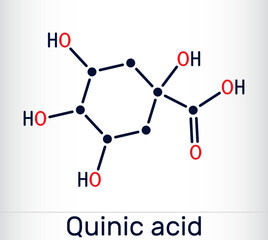Quinic acid molecule. Natural plant-derived compound with antioxidant and anti-inflammatory properties. Vector illustration