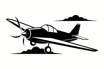 skywriting plane silhouette line art vector illustration with a white background