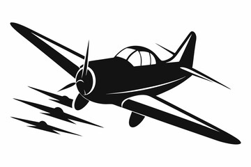 skywriting plane silhouette line art vector illustration with a white background