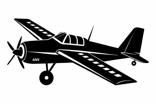 skywriting plane silhouette line art vector illustration with a white background