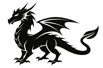 stylized dragon silhouette line art vector illustration with a white background