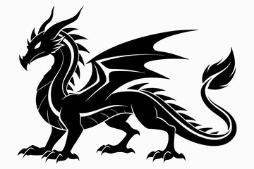 stylized dragon silhouette line art vector illustration with a white background