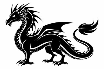 stylized dragon silhouette line art vector illustration with a white background