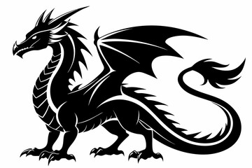 stylized dragon silhouette line art vector illustration with a white background