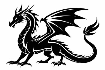 stylized dragon silhouette line art vector illustration with a white background