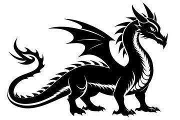 stylized dragon silhouette line art vector illustration with a white background