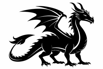 stylized dragon silhouette line art vector illustration with a white background