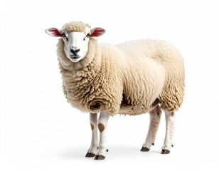 Fluffy White Sheep Standing Alone on Pure White Background – Realistic Farm Animal Illustration