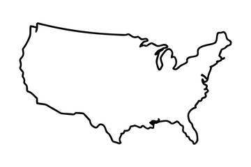 usa map silhouette line art vector illustration with a white background