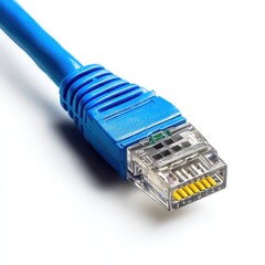 High-Resolution Close-Up of a Blue Ethernet Cable Connector
