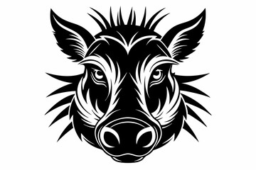 warthog head silhouette line art vector illustration with a white background